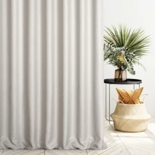 Zasłona szyta na tunelu beżowa z tkaniny typu dimout o średnim stopniu zaciemnienia