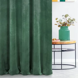 Zasłona szyta na tunelu ciemnomiętowa z miękkiej tkaniny welwetowej