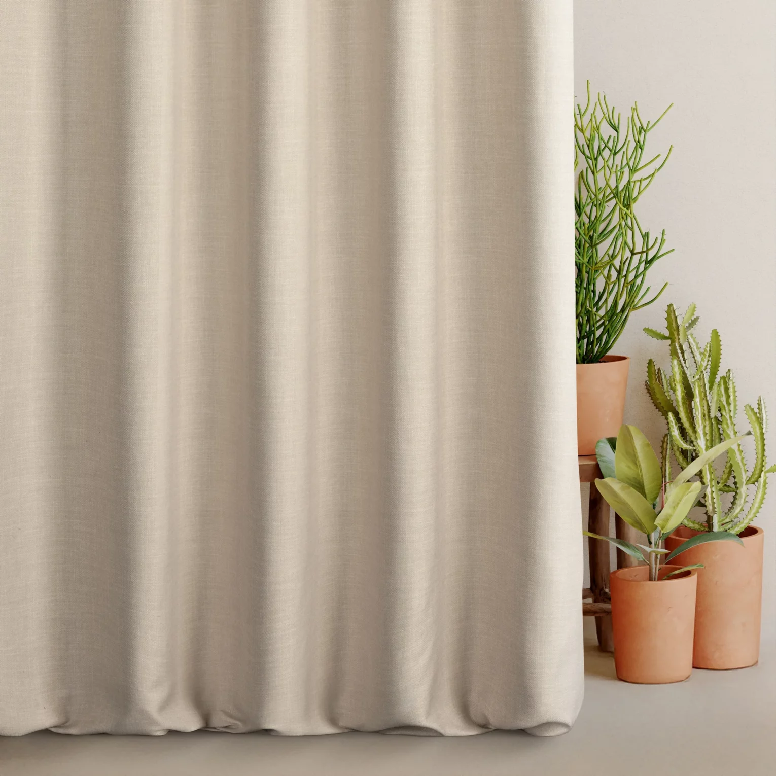 Zasłona szyta na tunelu jasnobeżowa z miękkiej tkaniny z efektem melanżu