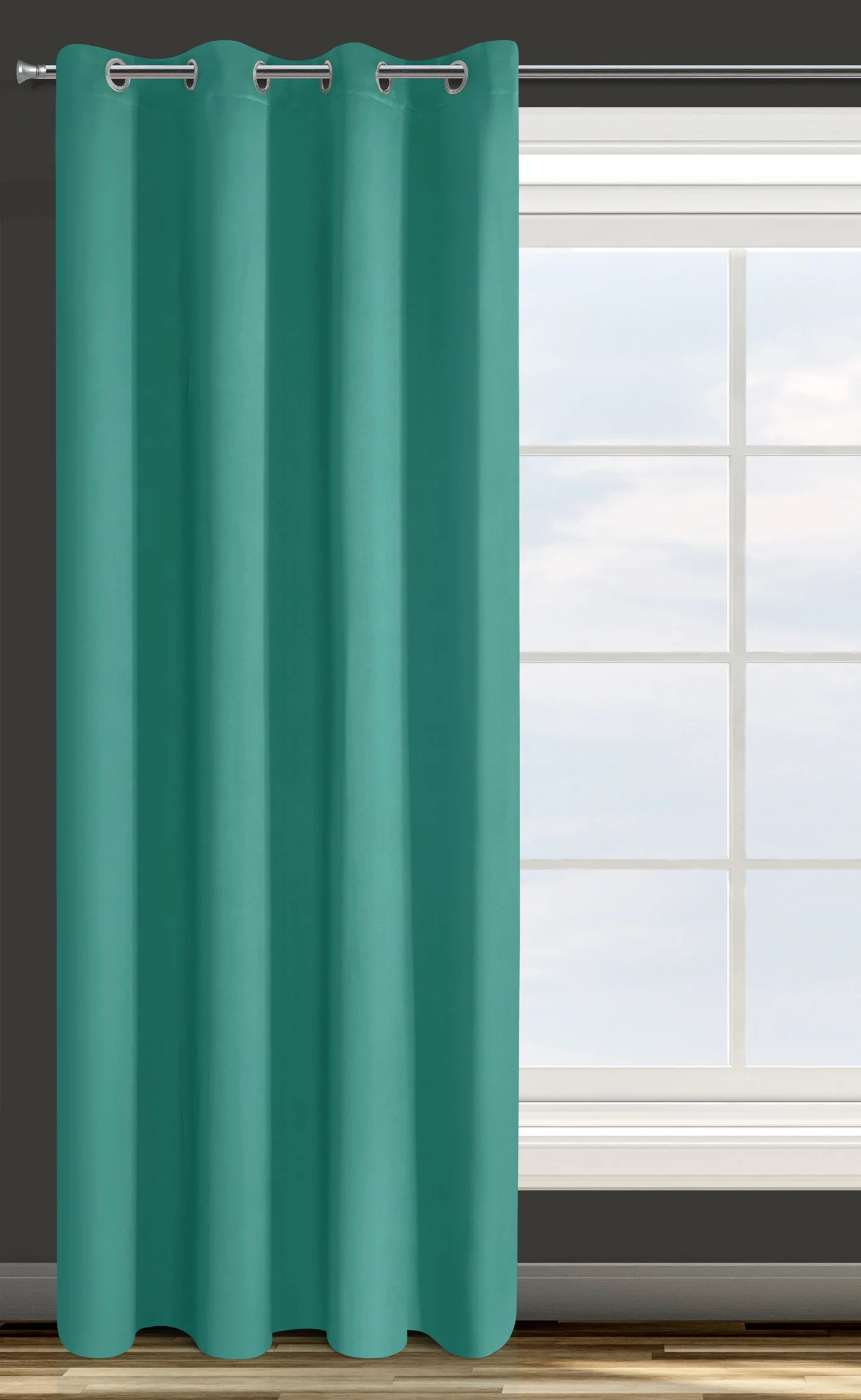 Zasłona turkusowa gładkiej tkaniny zaciemniającej typu - BLACKOUT 135x250 cm przelotka - PARISA - Design 91