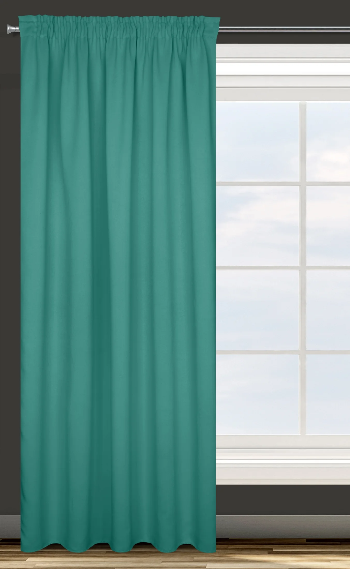 Zasłona turkusowa z gładkiej tkaniny zaciemniającej typu - BLACKOUT 140x270 cm taśma - PARISA - Design 91