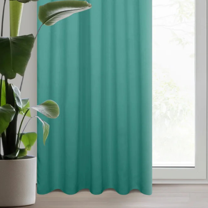 Zasłona turkusowa z gładkiej tkaniny zaciemniającej typu - BLACKOUT 140x270 cm taśma - PARISA - Design 91