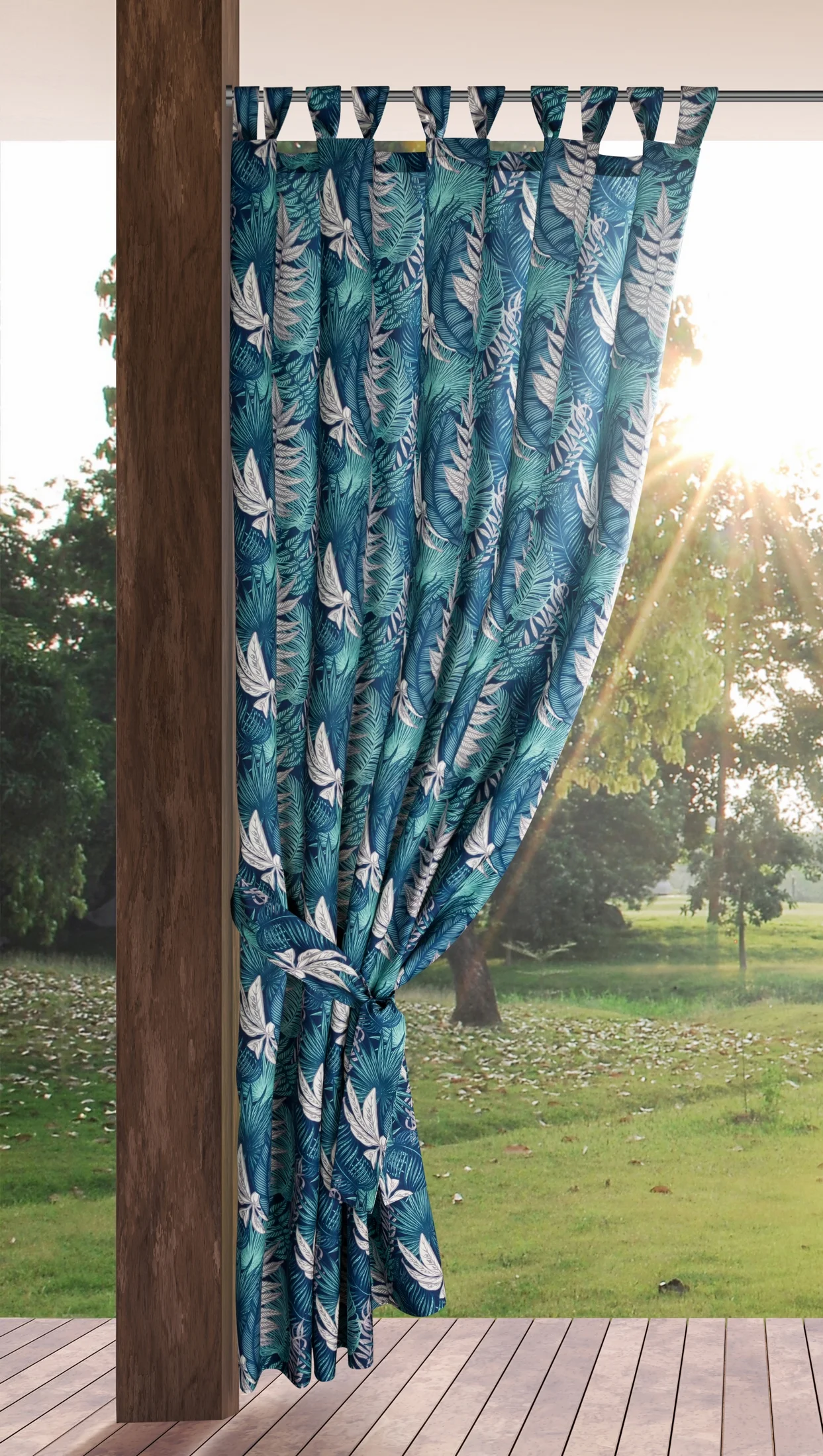 Zasłona turkusowo, miętowa z wodoodpornej tkaniny idealna do ogrodu i na taras 155x240 cm szelki/rzep - GARDEN