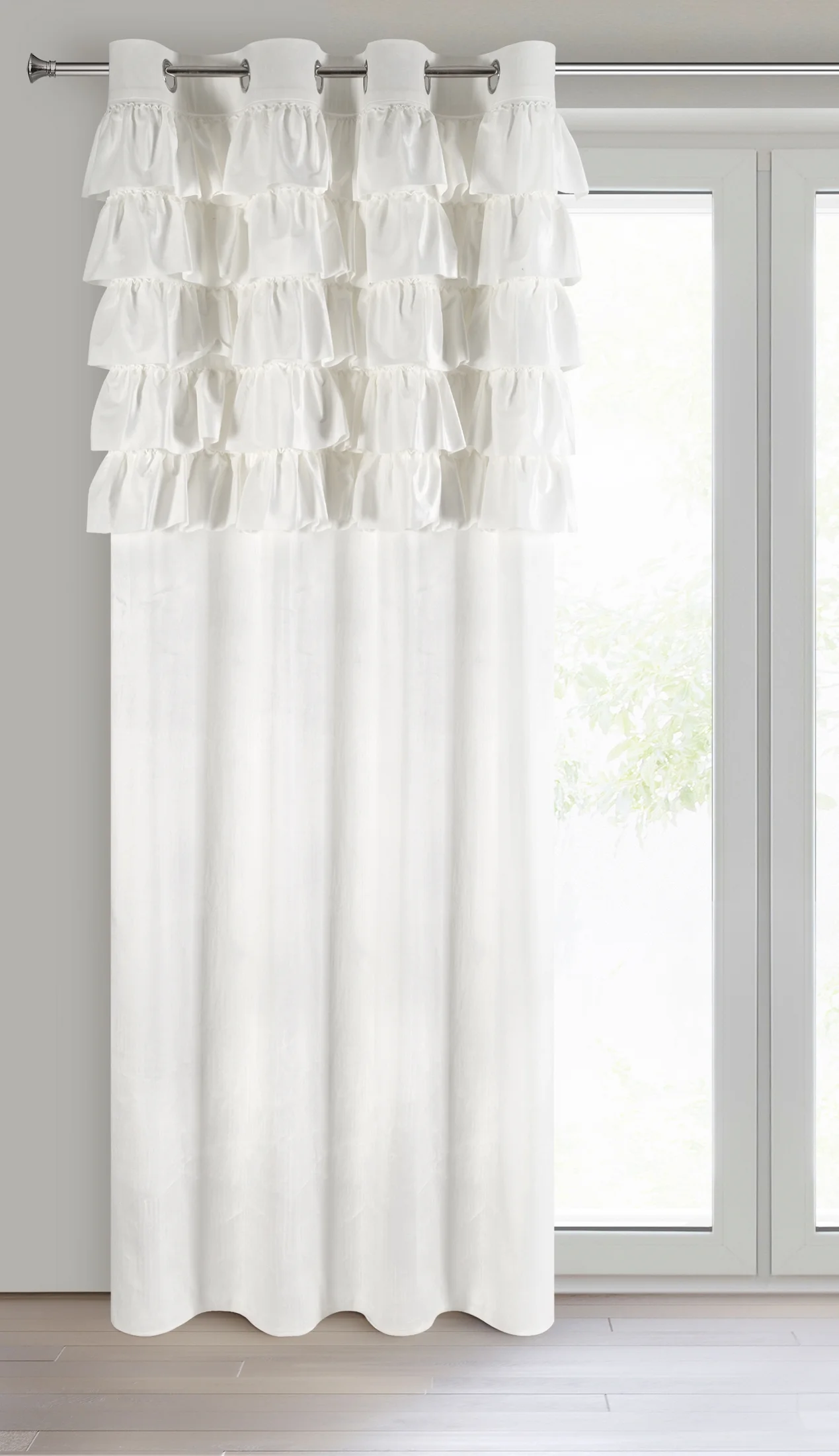 Zasłona welwetowa biała zdobiona falbanami 140x250 cm przelotka - AURA