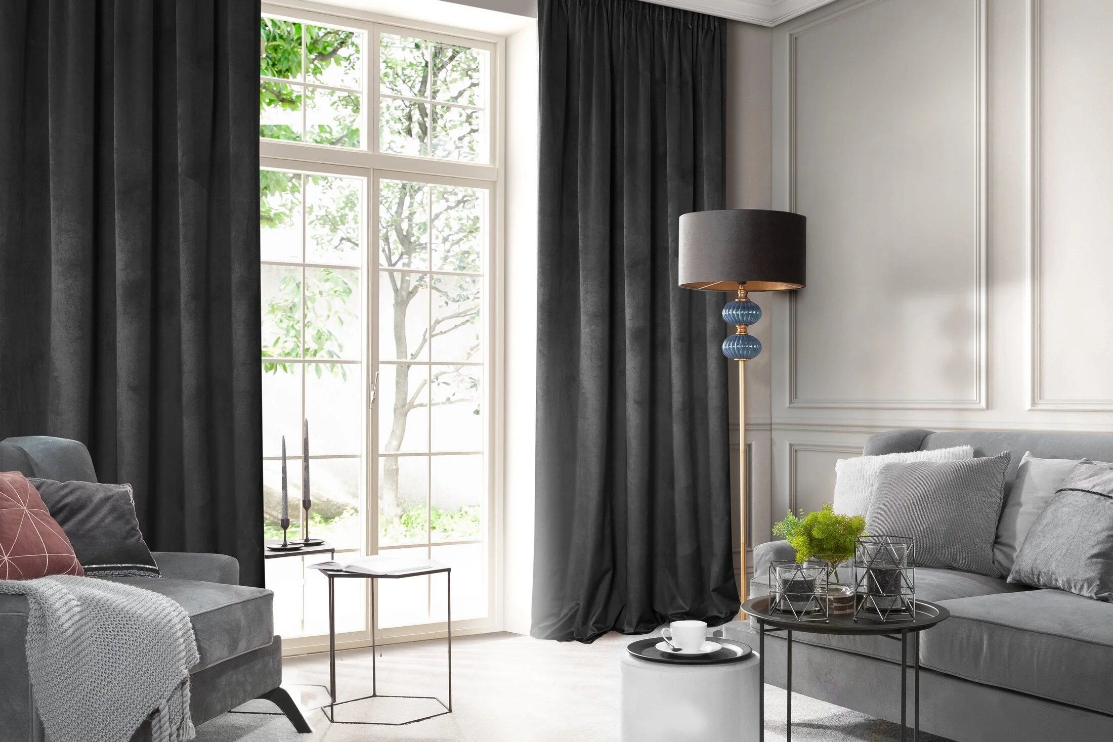 Zasłona welwetowa czarna 140x270 cm taśma - ROSA - Design 91