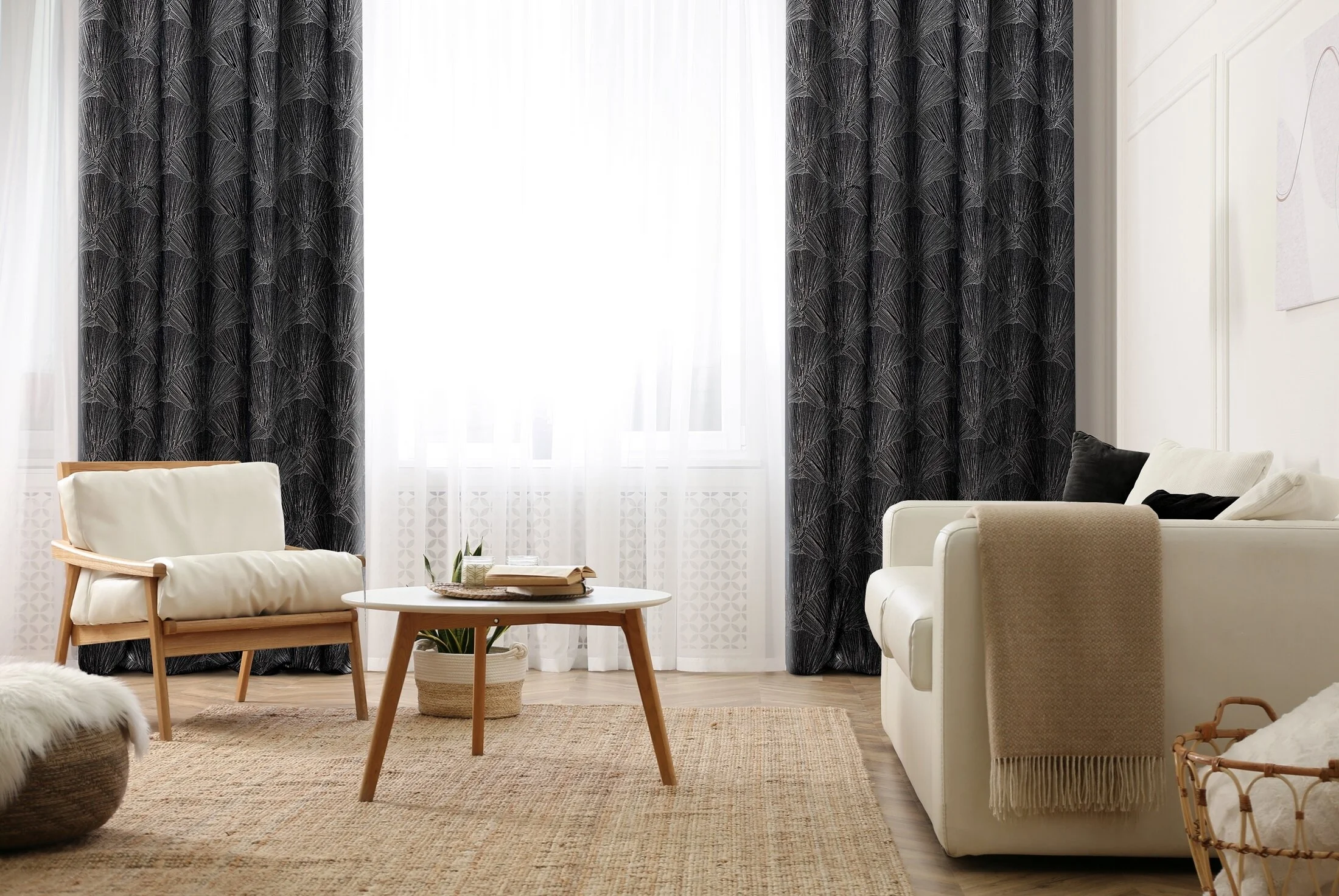 Zasłona welwetowa czarno, szampańska z motywem roślinnym 140x250 cm przelotka - GOJA - Pierre Cardin