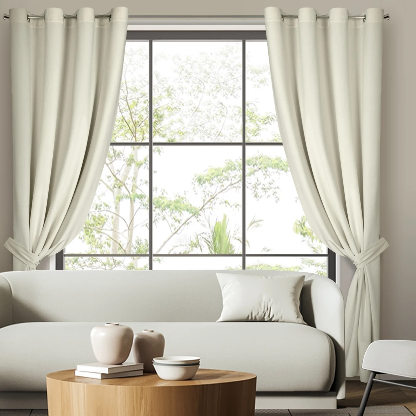 Zasłona welwetowa kremowa, troczek w zestawie 140x270 cm przelotka - ANTARA