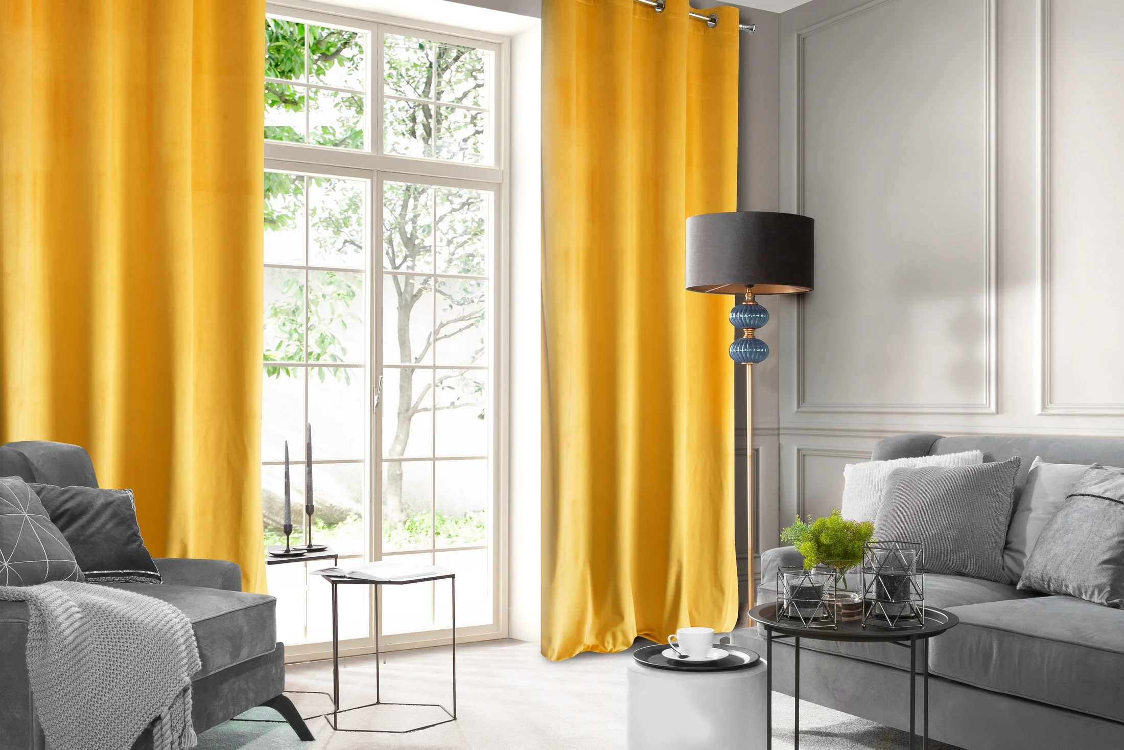 Zasłona welwetowa musztardowa 140x250 cm przelotka - ROSA - Design 91