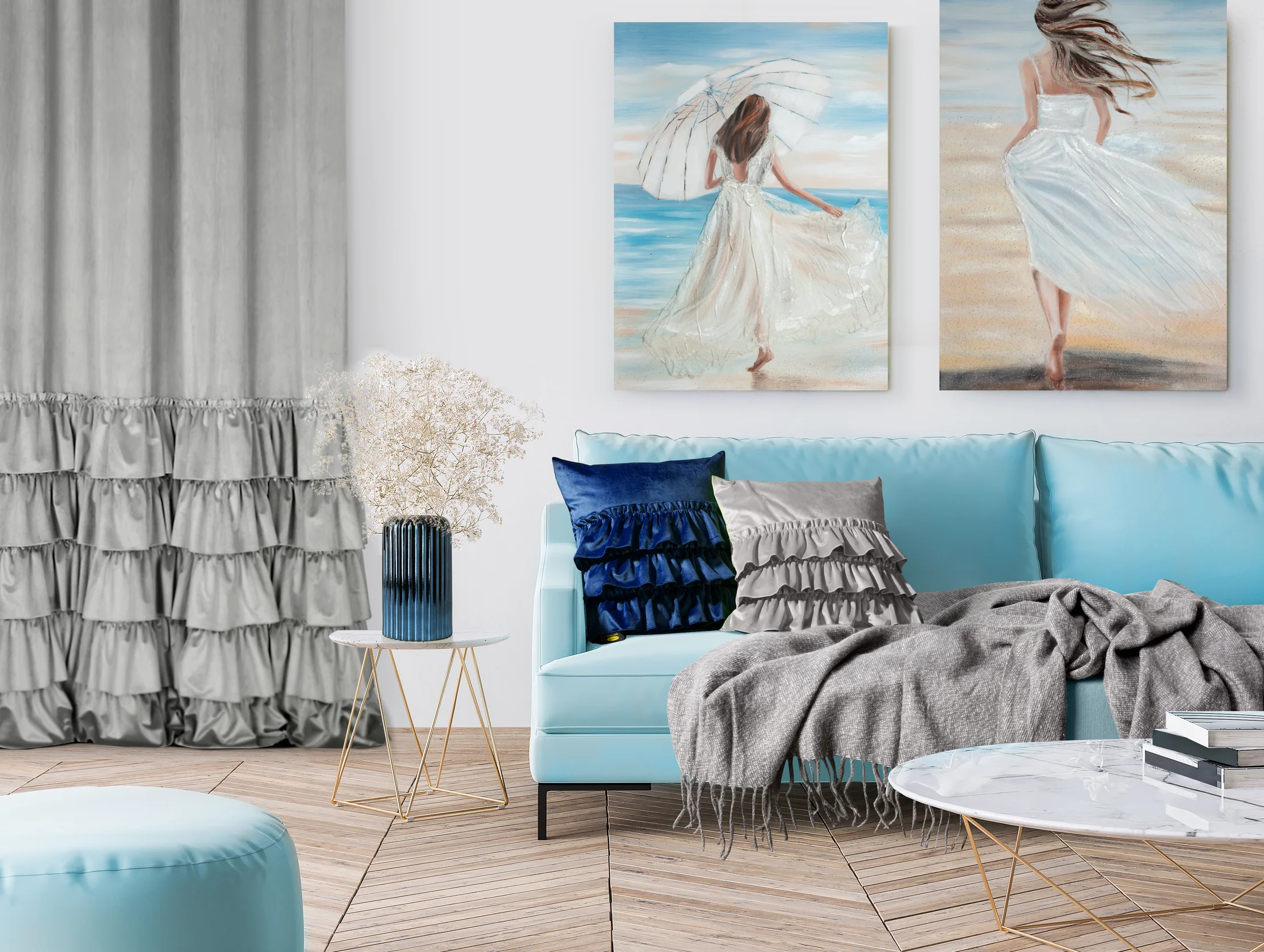 Zasłona welwetowa stalowa zdobiona falbanami 140x250 cm taśma - CHARLOTTE
