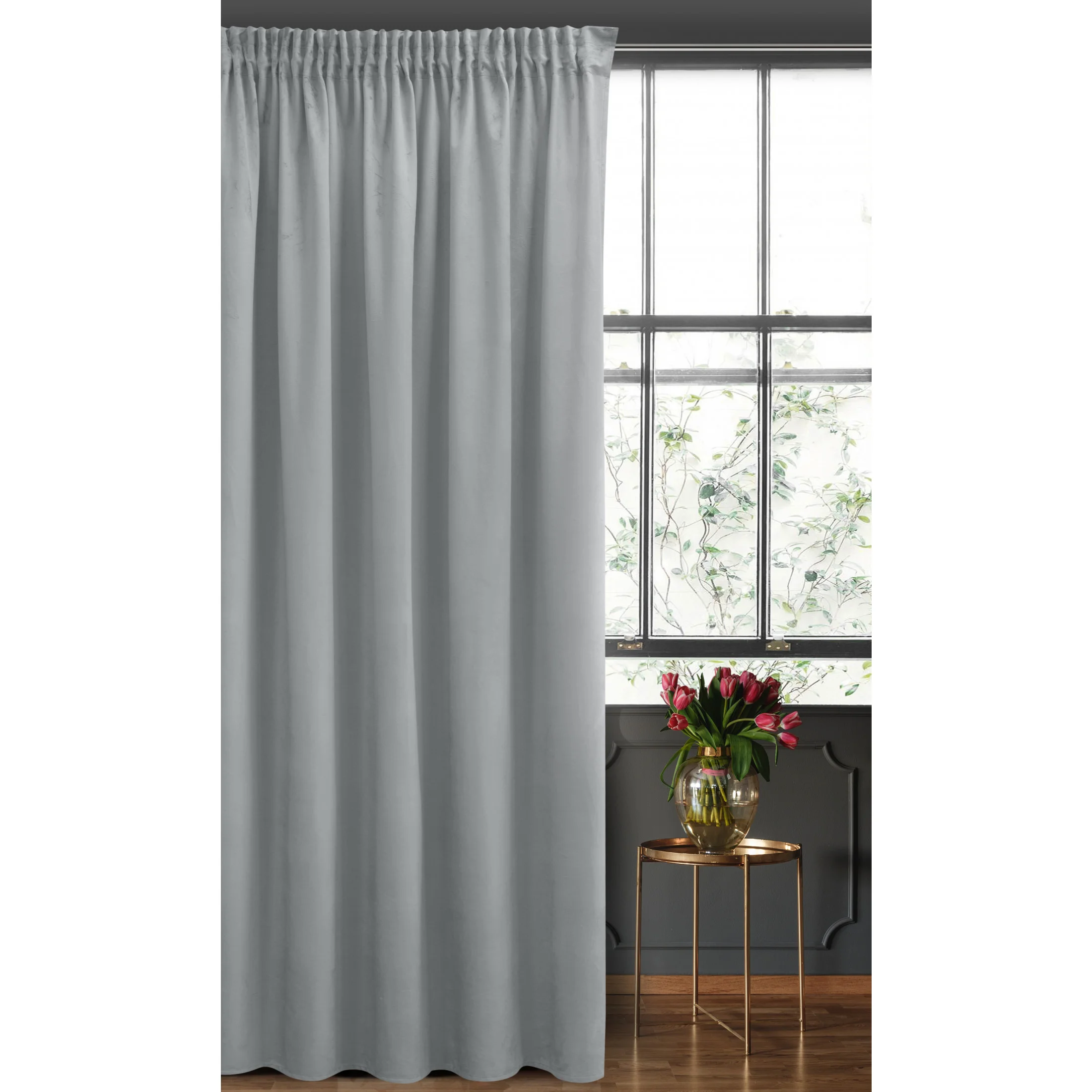 Zasłona welwetowa szara gładka 140x270 taśma - SIBEL - Pierre Cardin