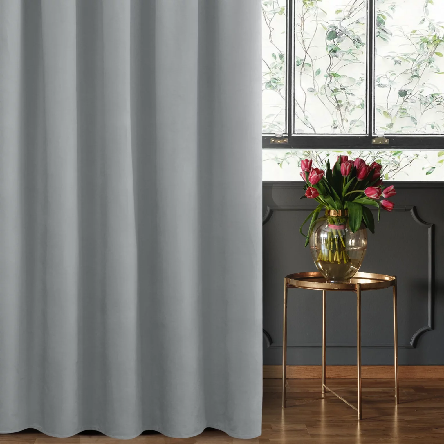 Zasłona welwetowa szara gładka 140x270 taśma - SIBEL - Pierre Cardin
