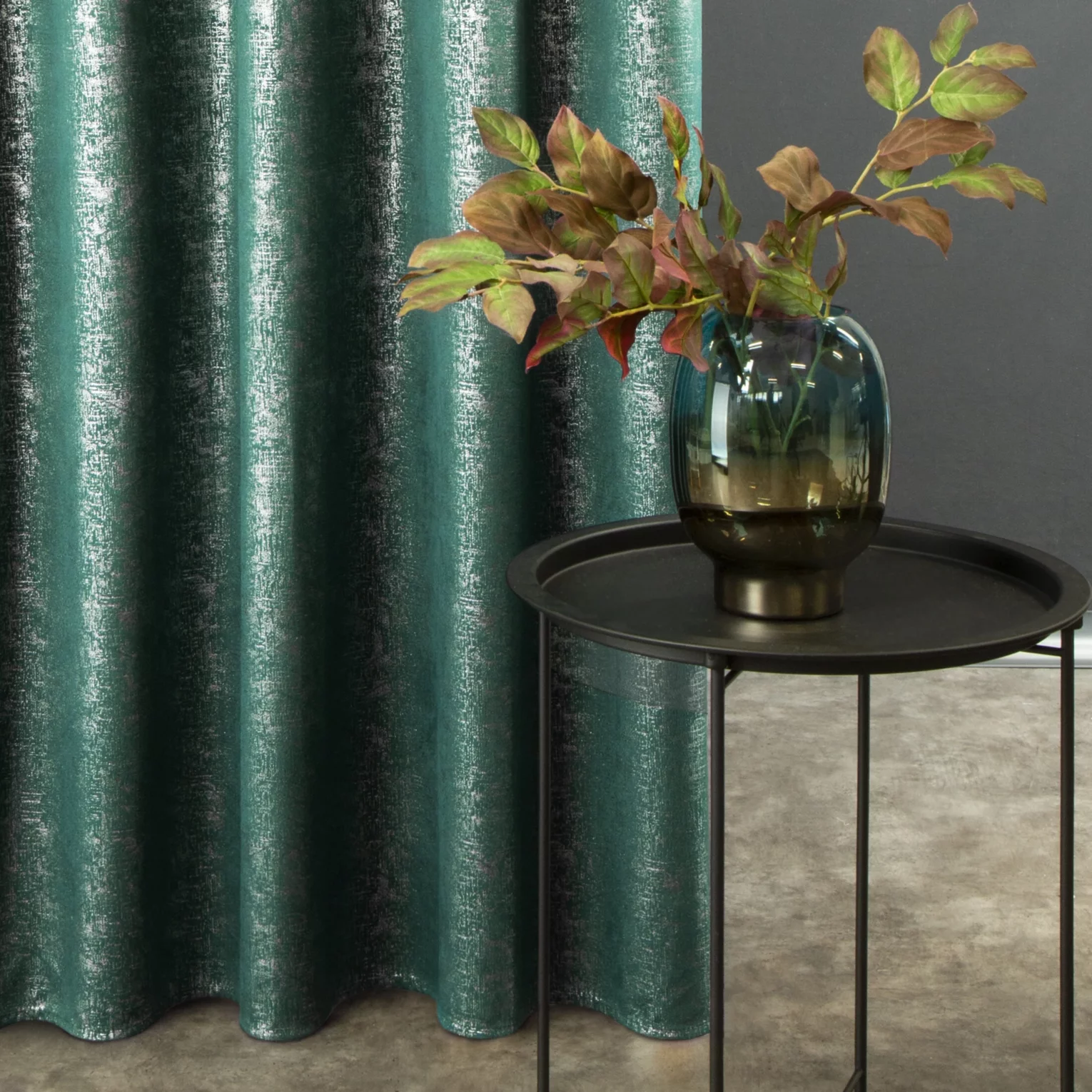 Zasłona welwetowa turkusowo, srebrna 140x270 cm taśma - CYPR - Design 91