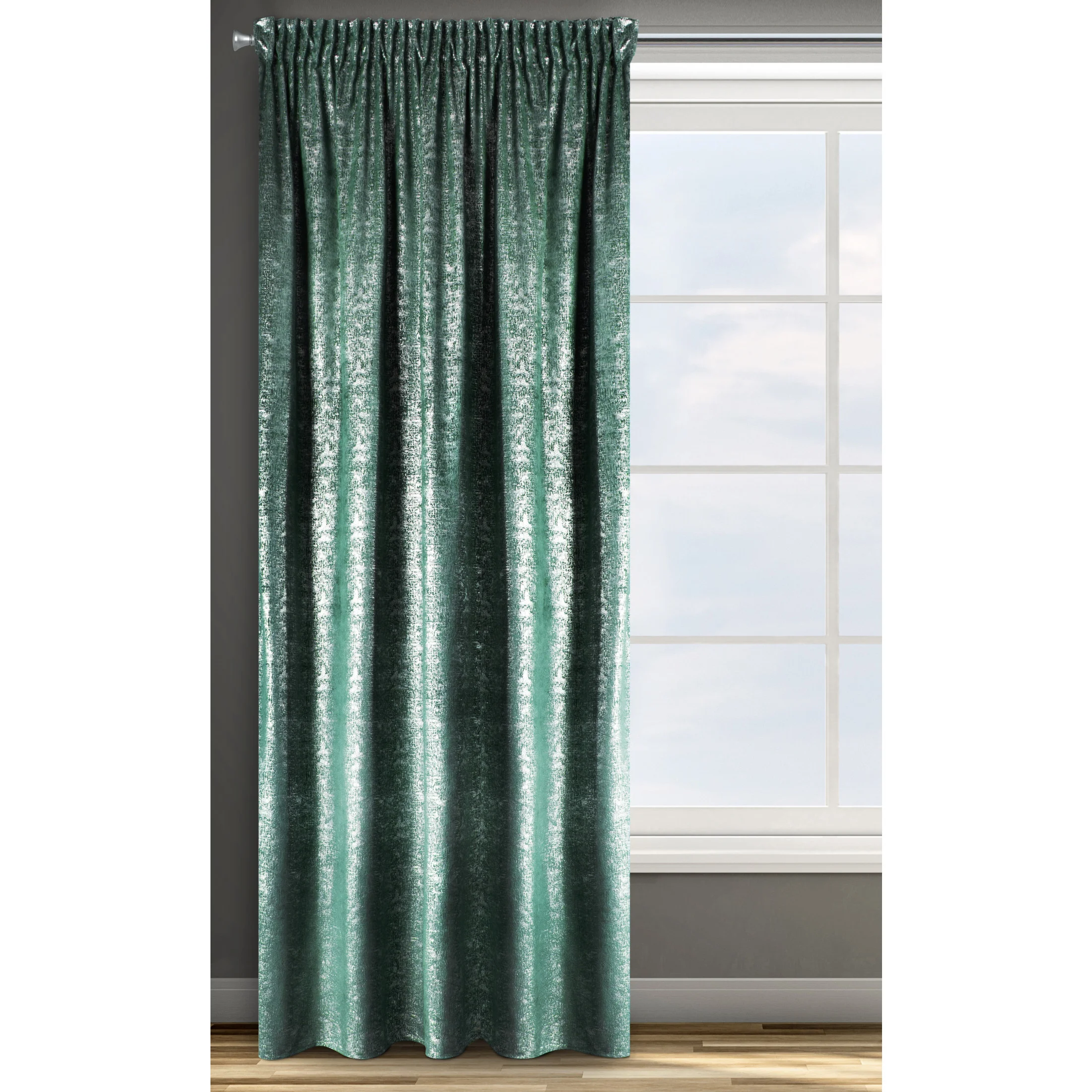 Zasłona welwetowa turkusowo, srebrna 140x270 cm taśma - CYPR - Design 91