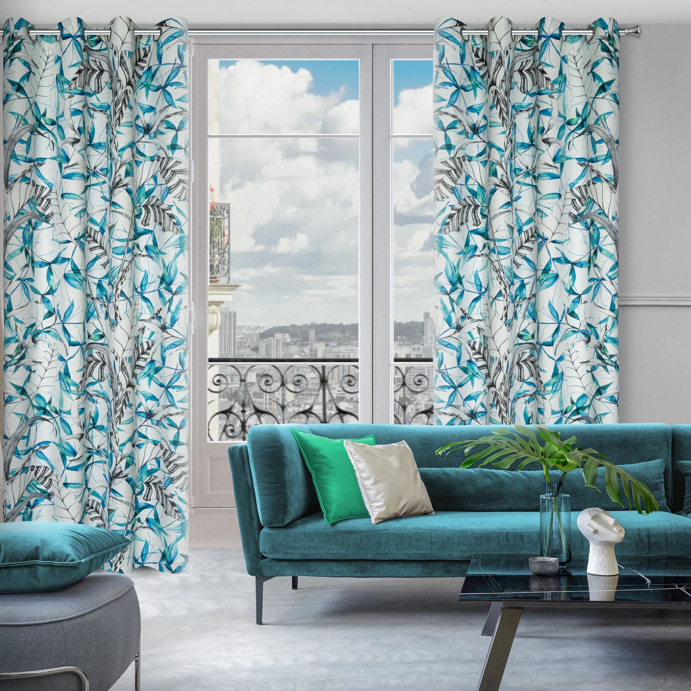 Zasłona ze wzorem botanicznym zaciemniająca z tkaniny 140x250 cm przelotka - IGA