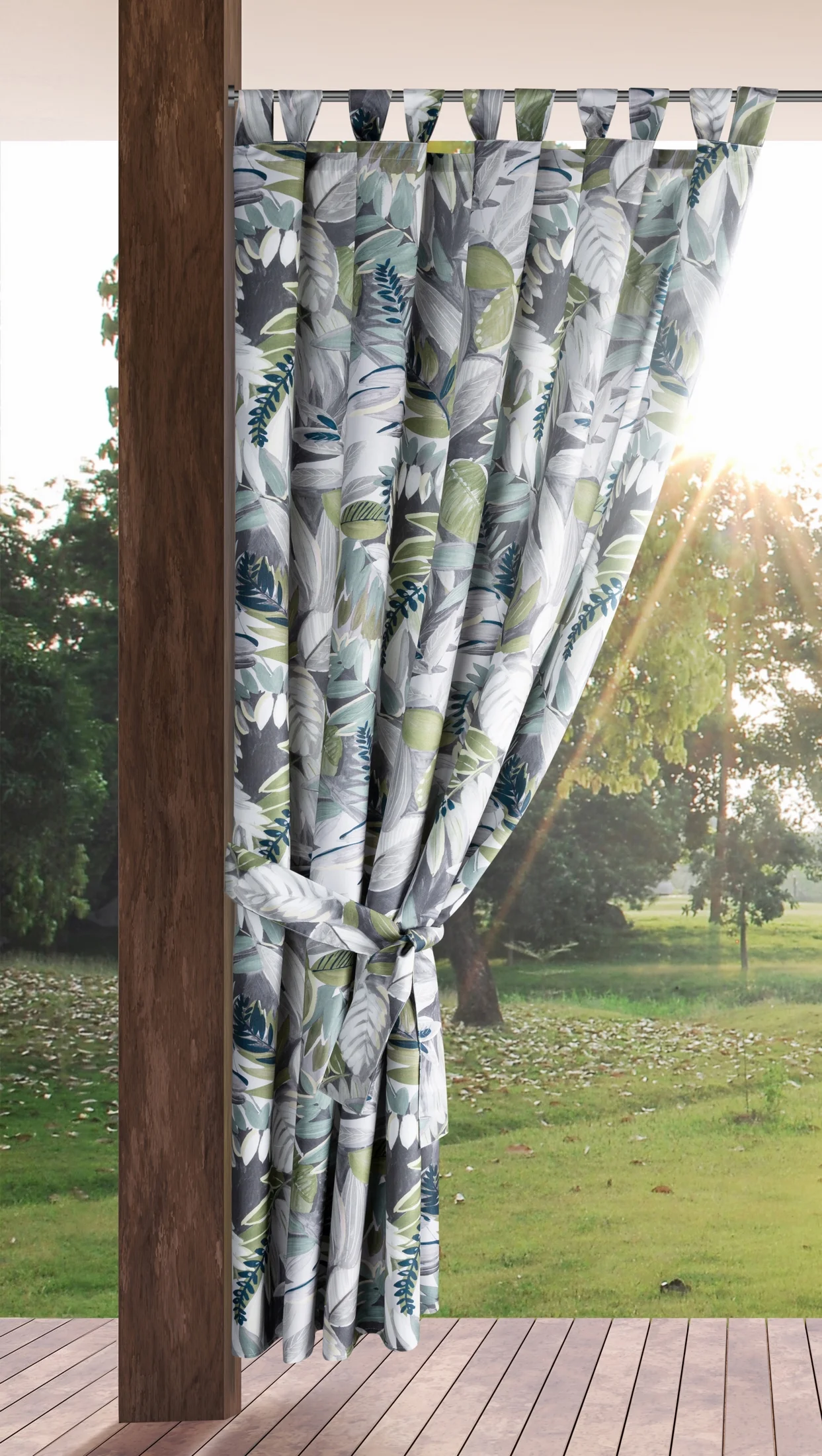 Zasłona zielono, szara z wodoodpornej tkaniny idealna do ogrodu i na taras 155x200 cm szelki/rzep - GARDEN
