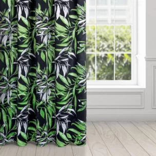 Zasłona welwetowa czarno, zielona w stylu botanic 140x270 cm taśma - ZOJA