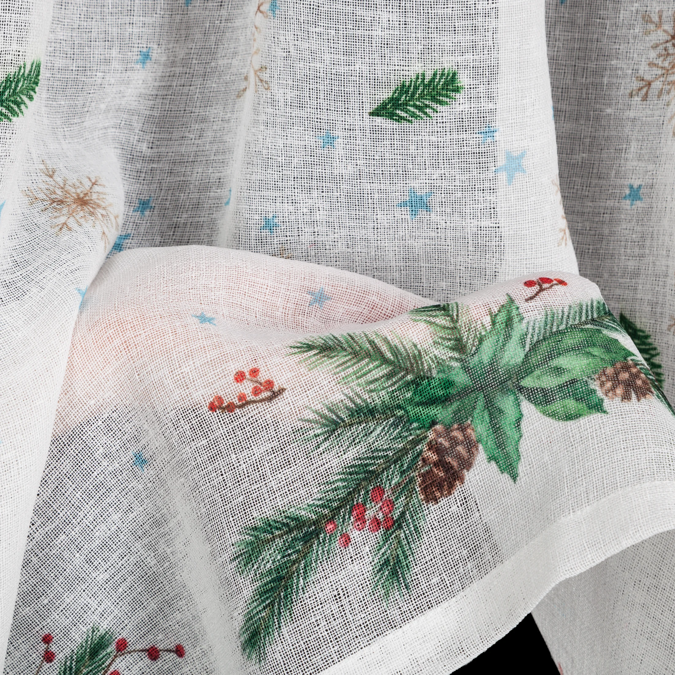 Zazdrostka biało, zielona z etaminy zdobiona świątecznym nadrukiem 150x30 cm szelki - XMAS 4