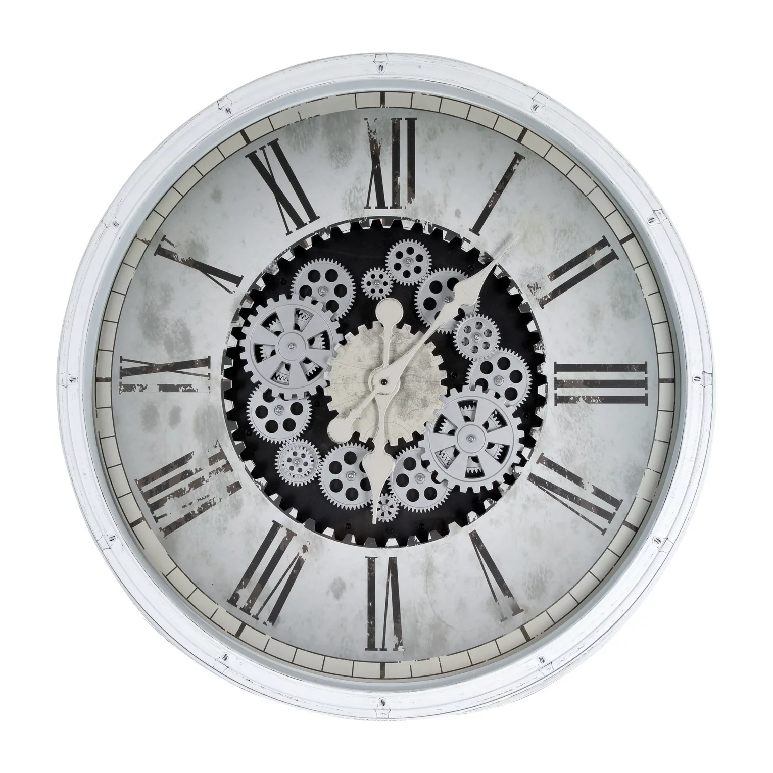 Zegar ścienny biało-czarny w stylu retro z ruchomymi kołami zębatymi średnica 72x8 cm