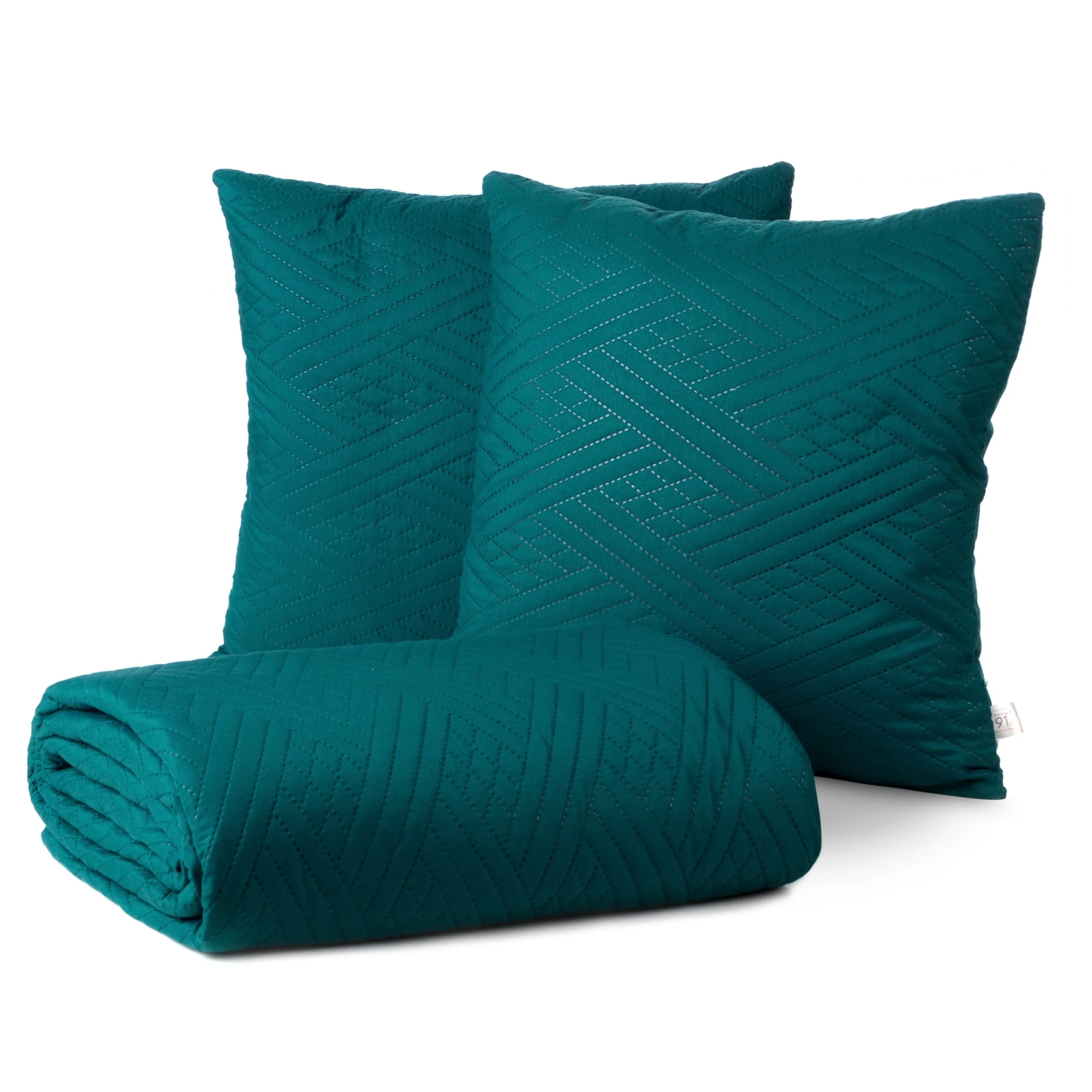 Zestaw narzuta oraz poszewka ciemnoturkusowa 200x220 cm z geometrycznym wzorem wykonana techniką hot press BONI Design 91