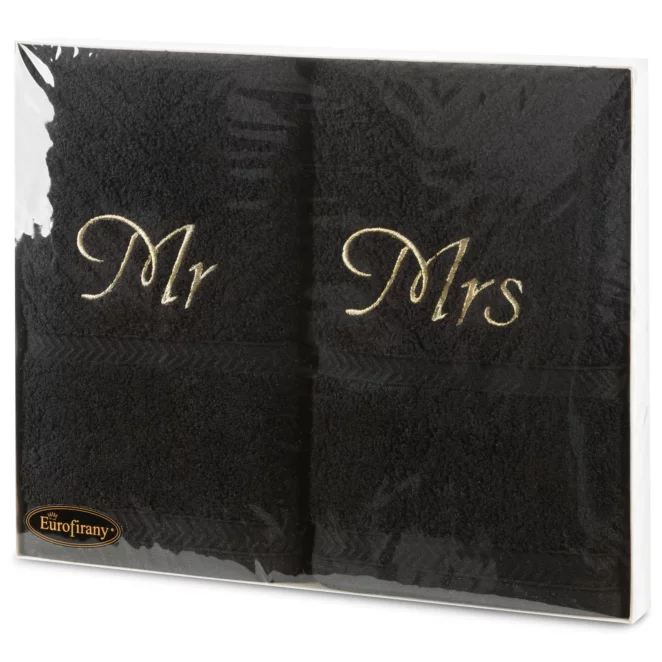 Zestaw ręczników bawełnianych na prezent 2 szt 50x90 cm kolor czarny z haftem MRS&MR