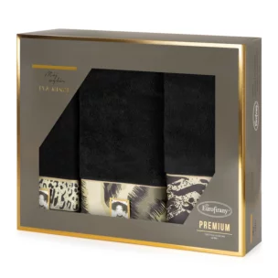 Zestaw ręczników bawełnianych na prezent 3 szt kolor czarny, beżowy 500 g/m2 Eva Minge