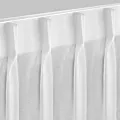 Firana szyta na flexach biała z tkaniny z efektem deszczyku, zdobionej geometryczną aplikacją
